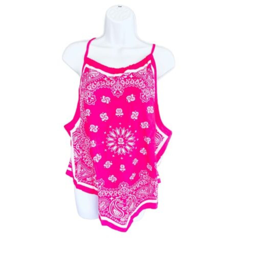 NWT Floral Print Pink& White Bandana‎ Style Adjustable Halter Neck Top  SZ 2XL